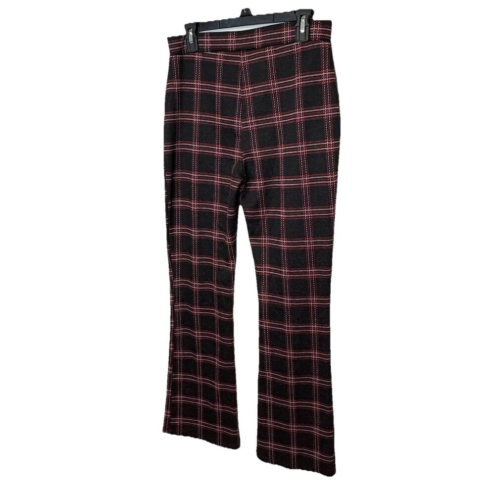 No Boundaries Size L Plaid Flare Leg Pull On Pants Legging Check Grunge Academia - Picture 2 of 8